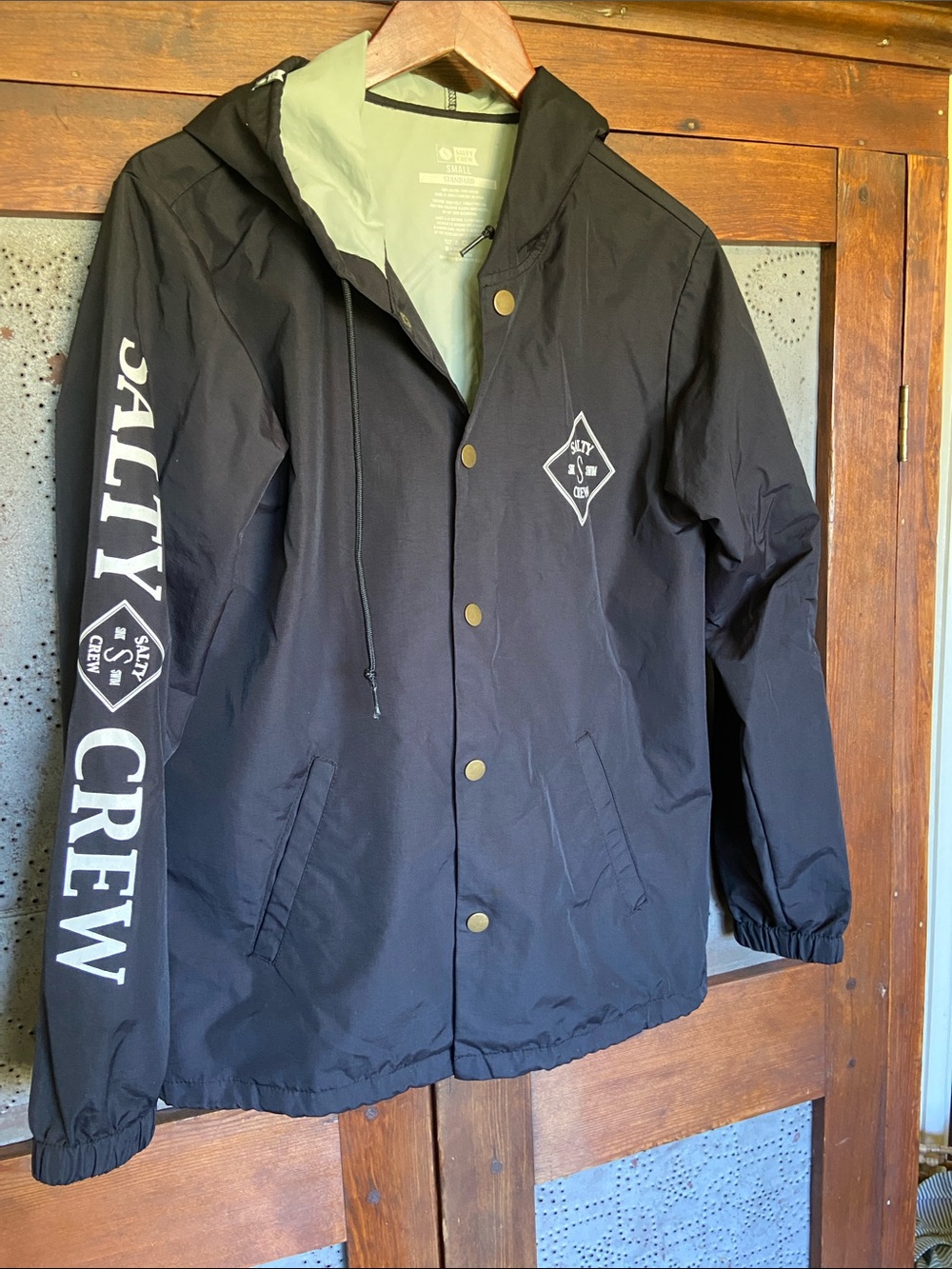 Salty Crew Men's Tippet Cover Up Snap Windbreaker Black Hoody S